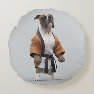 Cojín Redondo Karate de la Obra de Perro de Boxer, Perro de Boxe