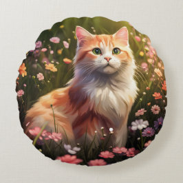 Cojín Redondo Katze in Blumenwiese