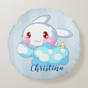 Cojín Redondo Kawaii Bunny, Personalizado de Cloud & Star