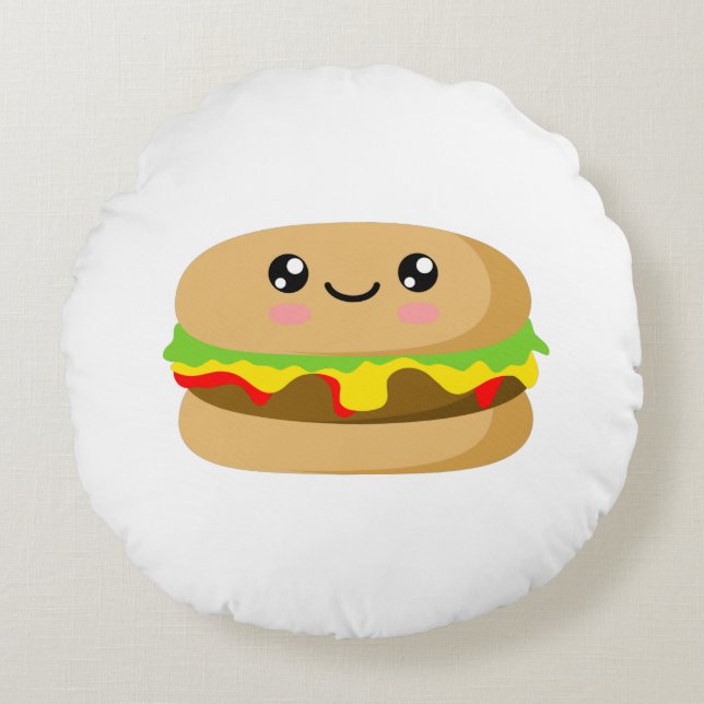 Cojín Redondo Kawaii Burger (Anverso)