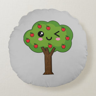 Cojín Redondo Kawaii feliz árbol de manzanas