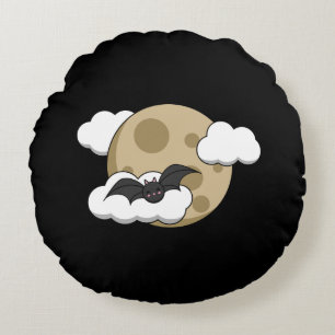 Cojín Redondo Kawaii Feliz Bat volando a plena Luna