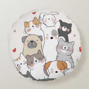 Cojín Redondo Kawaii Lover Animal Lover Home Decoración Round Pi