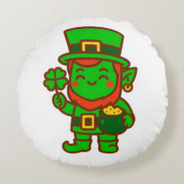 Cojín Redondo Kawaii Lucky Leprechaun