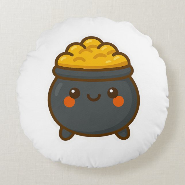 Cojín Redondo Kawaii Pot of Gold (Anverso)
