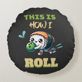 Cojín Redondo Kawaii Sushi jugando al Bowling