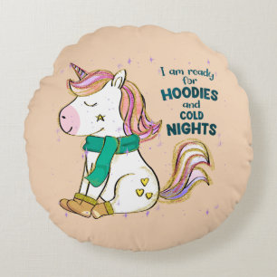 Cojín Redondo Kawaii Unicorn   Invierno y frutos secos