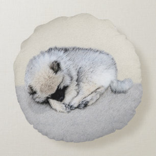 Cojín Redondo Keeshond Sleeping Pinting Pintura Original De Perr
