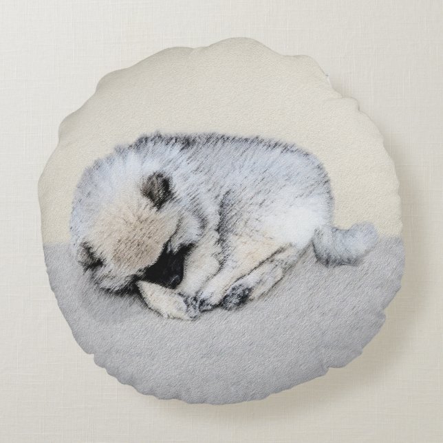 Cojín Redondo Keeshond Sleeping Pinting Pintura Original De Perr (Reverso)