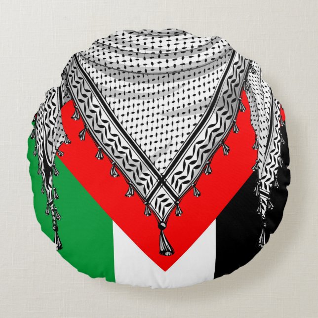 Cojín Redondo Keffiyeh palestino Scarf tejido tradicional (Anverso)