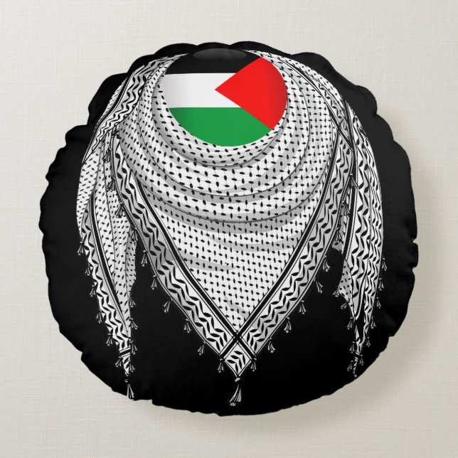 Cojín Redondo Keffiyeh palestino Scarf tejido tradicional (Anverso)