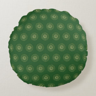 Cojín Redondo Kelly Verde Medallones de Flor de Zinnia Dorada