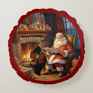 Cojín Redondo Kerr Scottie Dog & Santa Personalized Xmas