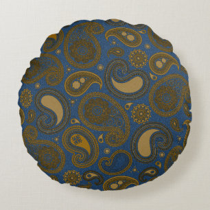 Cojín Redondo Khaki Paisley sobre motivo Blue Jean