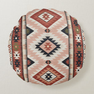 Cojín Redondo Kilim Tribal del Suroeste Geométrico en Terracota