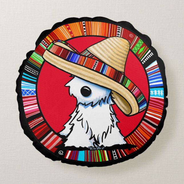 Cojín Redondo KiniArt Fiesta Westie (Anverso)
