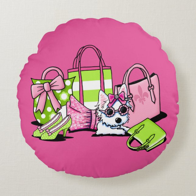 Cojín Redondo KiniArt Olivia Girlie Things Westie (Anverso)