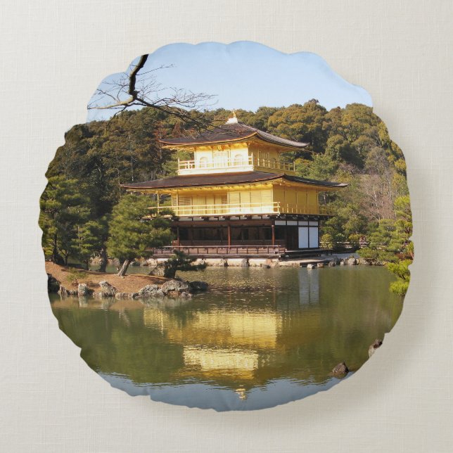 Cojín Redondo Kinkaku-ji 金 閣 寺 Templo del Pabellón de Oro (Anverso)