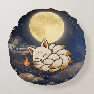 Cojín Redondo Kitsune Halloween Japanese Yokai Pillow