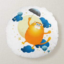 Cojín Redondo Kitten lindo volando con paraguas
