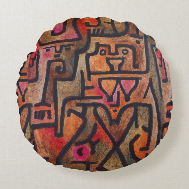 Cojín Redondo Klee Resumen de arte moderno expresionista foresta (Anverso)