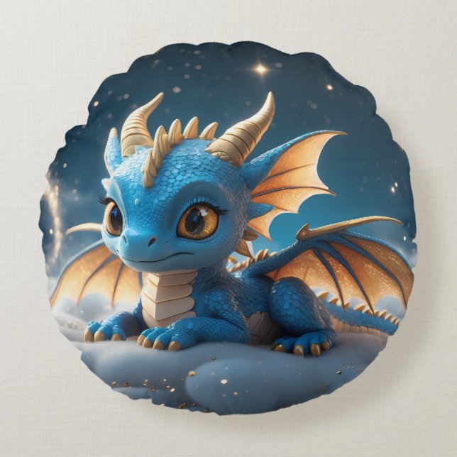 Cojín Redondo Kleiner blauer Dino auf einer Wolke  (Anverso)