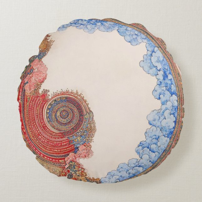 Cojín Redondo Klimt-Inspired Surreal  (Anverso)