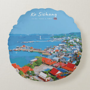 Cojín Redondo Ko Sichang, Tailandia - Vista vibrante del puerto
