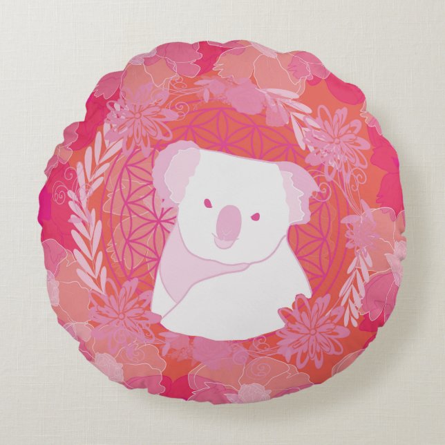 Cojín Redondo Koala Flor de la vida (Anverso)