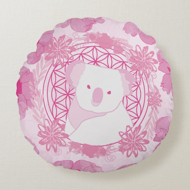 Cojín Redondo Koala Flor de la vida (Anverso)