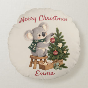 Cojín Redondo Koala personalizado de Feliz Navidad para niños
