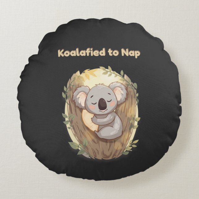 Cojín Redondo "Koalafied to Nap – Cute Sleepy Koala T-Shirt" (Anverso)