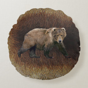 Cojín Redondo Kodiak Bear En Caribou Fur