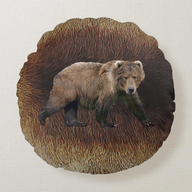 Cojín Redondo Kodiak Bear En Caribou Fur (Anverso)