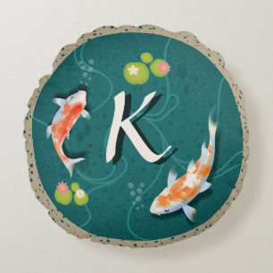 Cojín Redondo Koi Fish Pond japonés verde realista