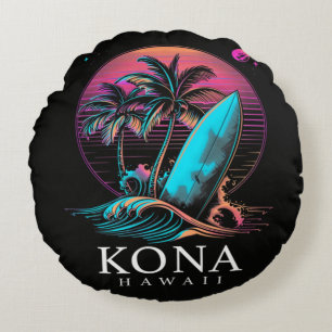 Cojín Redondo Kona Hawái Tabla de Surf Hawaiana Vintage