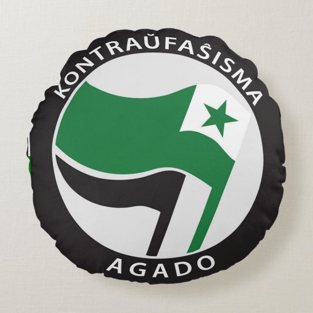 Cojín Redondo Kontraŭfaŝisma-agado Esperanto (Anverso)
