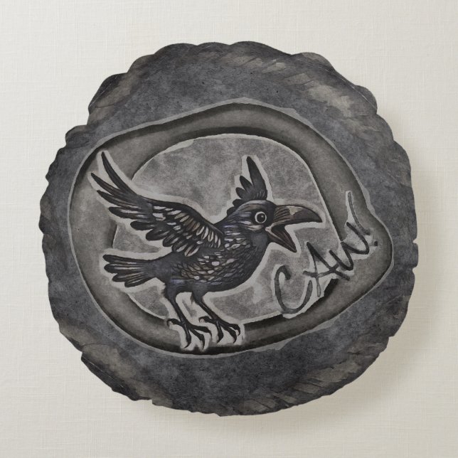 Cojín Redondo Krähe Crow Rabe ruft CAW!  (Anverso)