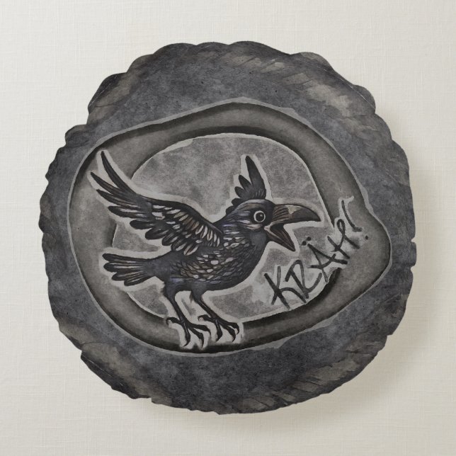 Cojín Redondo Krähe Crow Rabe ruft KRÄH! Kissen (Anverso)