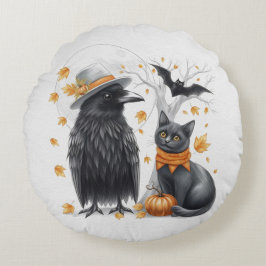 Cojín Redondo Krähe und Katze Halloween Herbst Crow 