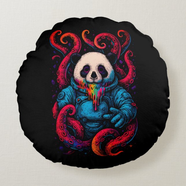 Cojín Redondo Kraken Panda Cósmico (Anverso)