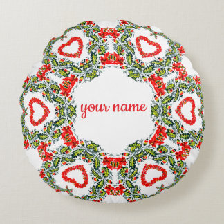Cojín Redondo Kranz aus Blumen und Herzen