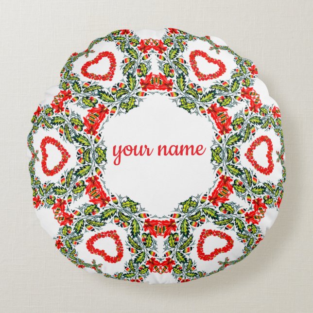 Cojín Redondo Kranz aus Blumen und Herzen (Anverso)