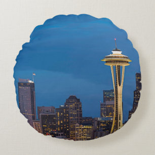Cojín Redondo La aguja del espacio y la Seattle céntrica