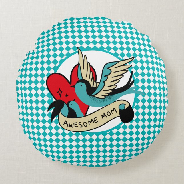 Cojín Redondo La asombrosa mamá Tattoo y Harlequin (Anverso)