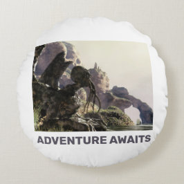 Cojín Redondo La aventura espera. Paisaje de fantasía