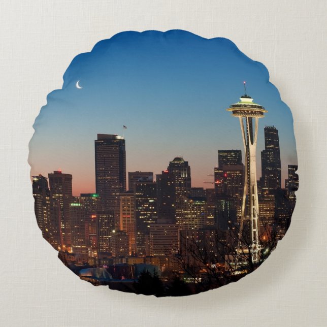 Cojín Redondo La bandera americana vuela entre la luna de (Anverso)