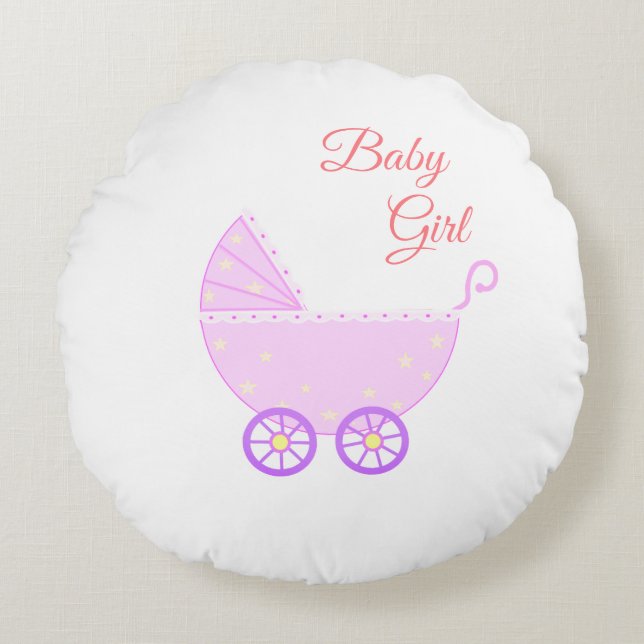 Cojín Redondo La bella bebé Stroller en blanco (Anverso)