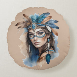 Cojín Redondo La belleza tribal de las acuarelas: el espíritu de