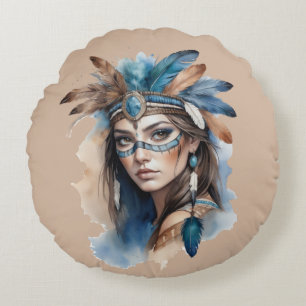 Cojín Redondo La belleza tribal de las acuarelas: el espíritu de